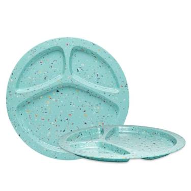Imagem de Bzyoo Conjunto de 2 unidades verdes divididas de 28 cm – sem BPA, placas de controle de porção 100% melamina inquebráveis, podem ser lavadas na lava-louças com divisórias para perda de peso,