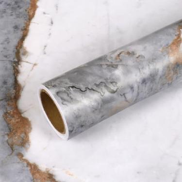 Imagem de VEELIKE Papel de contato de mármore branco de ardósia fosca para bancadas, papel de parede de mármore à prova d'água para cozinha, banheiro, balcão de 40 x 39 cm, papel de contato de granito adesivo