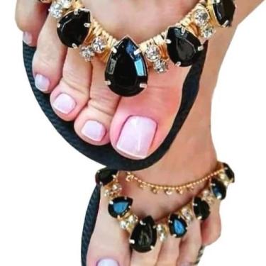 Imagem de  Havaianas personalizadas com pedrarias, Chinelo preto com pedraria pr
