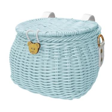 Imagem de Alreczio Conjunto de cesta de bicicleta infantil, cesta de triciclo de scooter, cesta infantil finamente tecida com tampa alça de ombro cesta de guidão frontal cesta de vime para guidão infantil cesta