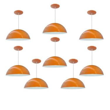 Imagem de Kit 8 Luminária Pendente Meia Lua 34cm Com Interior Branco Brilho Com 