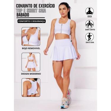 Imagem de Conjunto Academia Top Com Ziper E Bojo E Short Saia Babado Sinta O Con