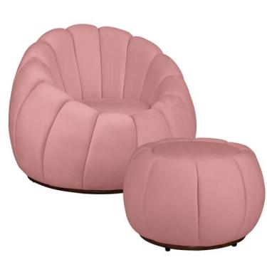 Imagem de Kit Poltrona Base Giratória e Puff Concha Decorativo Veludo - Fina Mob