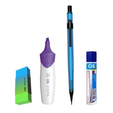 Imagem de Kit Lapiseira Neon 0.7 Azul +Borracha + Grafite + Vista Rx - Cis