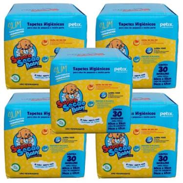Imagem de Kit 5 Tapete Higiênico Super Secão Baby Slim Cães 30UN 60X55 - Petix