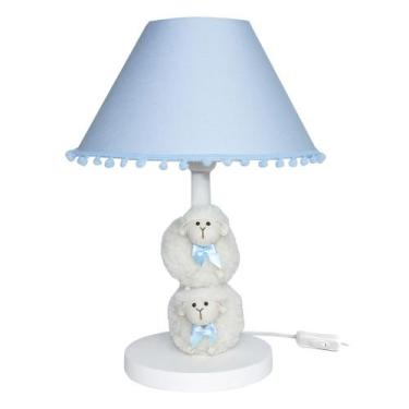 Imagem de Abajur Madeira Carneirinho Azul Quarto Bebê Infantil Menino - Potinho 