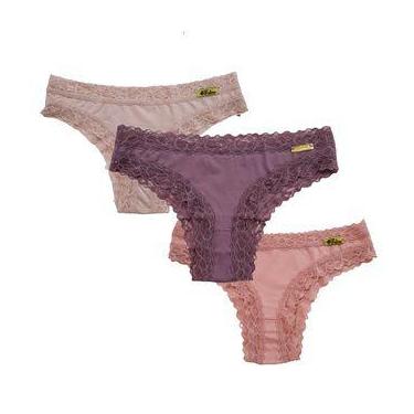 Imagem de Kit 3 Calcinha Renda Conforto Alta Qualidade em Microfibra Lingerie Mo