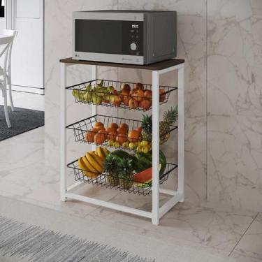 Imagem de Fruteira com Suporte para Micro-ondas Barcelona Aço Branco Cesto Preto