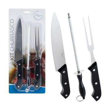 Imagem de Jogo de Facas Kit Churrasco Cozinha Faqueiro Conjunto 3 Peças - Zein