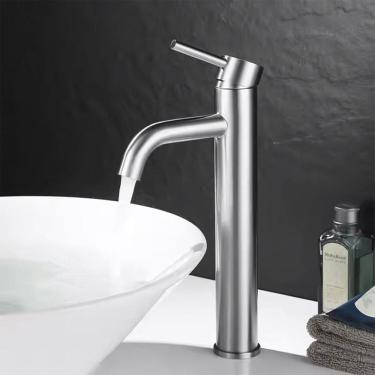Imagem de Torneira Inox Lavatório Bancada Alta Monocomando Escovada Inox, Grascan Escovado