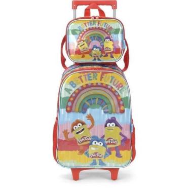 Imagem de KIT MOCHILA DE RODINHAS LANCHEIRA LUXCEL PLAY DOH Rosa, M, Rosa