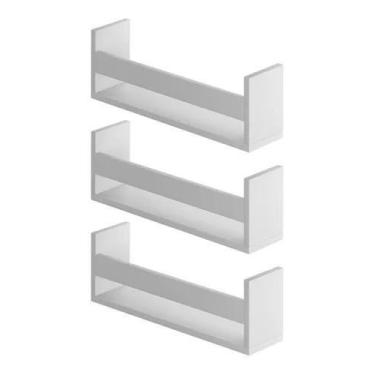 Imagem de Kit 3 Prateleiras U Nicho Parede Livro Revista Mdf - Deliquadros, Bran