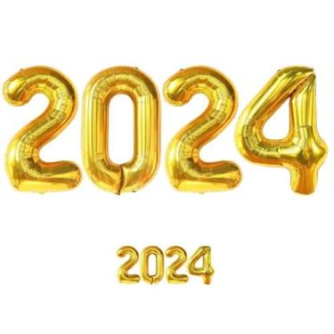 Imagem de Kit Balão Bexiga Metalizado 2024 Dourado Ano Novo Reveillon - Solider