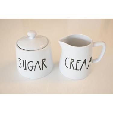 Imagem de Kit Cremeira De Leite Cream e Pote De Açucar Em Cerâmica Branca - Mai 