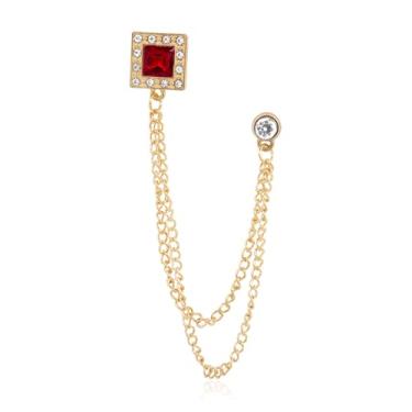 Imagem de Broche geométrico de cristal dourado/prata broche de lapela para homens strass com corrente suspensa broche para homens terno moda smoking gravata chapéu cachecol alfinetes para homens mulheres