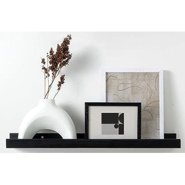 Imagem de Prateleira flutuante de madeira de pinheiro preto (89 cm) de madeira de pinheiro preto | Ideal para quarto, cozinha, banheiro, escritório, fácil instalação, ferragens de montagem incluídas