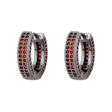 Imagem de OYOGAA Brincos de argola preta para homens - Brincos coloridos de zircônia cúbica vermelha e verde Daimond Cartilagem da moda feminina masculina Hoop Huggie Aretes Negros Para Hombre, Prata esterlina