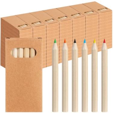 Imagem de 600 peças/100 caixas, mini lápis de cor, lápis de cor a granel, lembrancinha de festa, 6 lápis de cor em caixas kraft, lápis de colorir curtos de 8 cm pré-afiados para sala de aula, material escolar