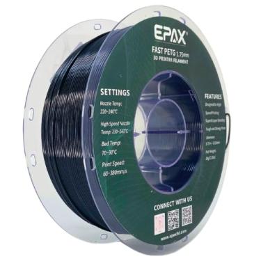 Imagem de EPAX Filamento de impressora 3D PETG preto rápido de 1,75 mm, filamento de impressão 3D PETG de alta velocidade, precisão dimensional +/- 0,03 mm, carretel de 1 kg