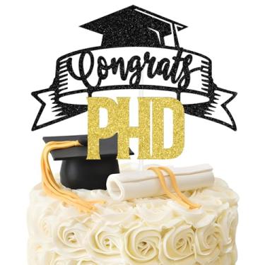 Imagem de Congrats PHD Cake Topper, Doctor of Philosophy Cake Decorations, Congrats Doctor Grad/Phinally Done, Class of 2025 College Graduation Party Decorations Black and Gold Glitter