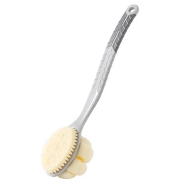 Imagem de Arswin Escova de Banho com Cerdas E Bucha Grande de Abóbora, Esponja de Banho de Malha para Esfregar As Costas com Cabo Longo Curvo Antiderrapante para Esfoliação da Pele, Cerdas de Massagem para Pele