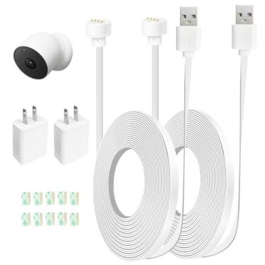 Imagem de AYIIFEI Cabo de alimentação compatível com Google Nest Cam externa ou interna, bateria, 3 m, pacote com 2 cabos à prova de intempéries internos e externos carregando continuamente sua câmera Nest, com