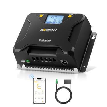 Imagem de BougeRV controlador de carga solar mppt 30a, com corte de baixa temperatura, controle de aplicativo, lcd retroiluminado, regulador de painel solar de 30 A 12v / 24v para lifepo4, sld, gel, f