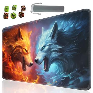 Imagem de SOTWONSO Jogo de tabuleiro para tapete de mesa TCG tamanho 60 x 35 cm mousepad compatível com MTG RPG CCG jogo de cartas colecionáveis tapetes com 6 dados (Playmat 209) Wolf 6