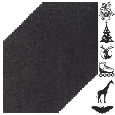 Imagem de 25 folhas de cartolina preta com glitter 21 x 28 cm, 250 gsm/41,7 kg, papel de cartolina grossa brilhante para artesanato, projetos faça você mesmo, decoração de casamento, aniversário UAP21BK25