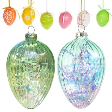 Imagem de Ovo de Páscoa de vidro, enfeites de ovo para árvore de Natal, Enfeites decorativos de páscoa em vidro para árvore, Enfeites de Páscoa de vidro de 12x7cm/4,7x2,7 polegadas, enfeites de árvore de Páscoa