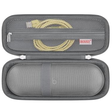 Imagem de BOVKE Estojo de transporte compatível com alto-falante Bluetooth sem fio Beats Pill, bolsa para alto-falante portátil Beats Pill com bolso de malha extra para cabos de carregamento, cinza