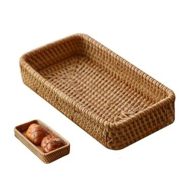 Imagem de Bandeja de penteadeira de servir, bandeja de banheiro de vime, cesta de penteadeira de servir, bandeja de banheiro para bancada, cesta de armazenamento resistente para penteadeira, prateleiras, mesa,