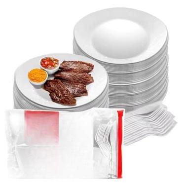 Imagem de 100 Kit Churrasco Descartável Reforçado E Resistente Prato/Faca/Garfo