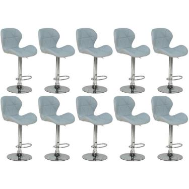 Imagem de Kit 10 Banquetas Slim Estofada Giratória Com Regulagem De Altura - Cinza