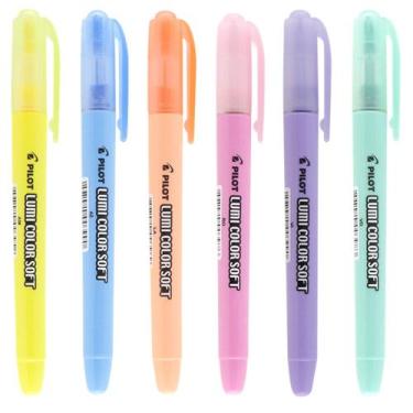 Imagem de Kit 06 Caneta Marca Texto PILOT Lumi Color Soft Cores Pastel