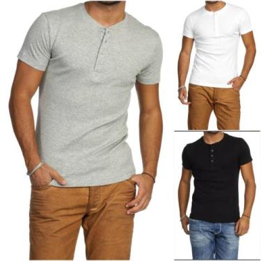 Imagem de Kit Com 3 Camiseta Henley SLIM FIT J SILVER Manga Curta 4 BOTÕES, 1 br
