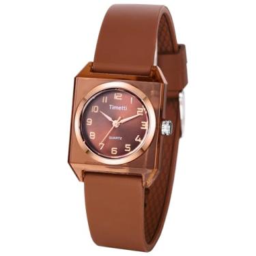 Imagem de OIDEA Relógio feminino com pulseira de silicone: Relógio de pulso analógico quadrado de quartzo com algarismos arábicos, leitor fácil, relógio feminino ajustável, Pulseira de silicone - marrom