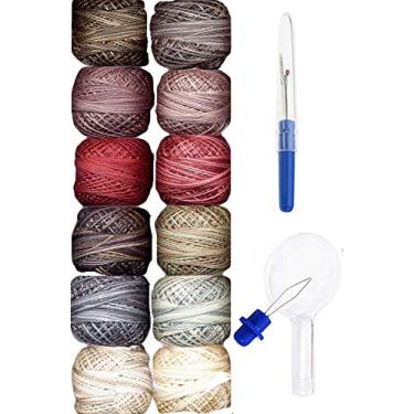 Imagem de Valdani Linha de bordado Perle Algodão Tamanho 12 Coleção Fusion de Arte Popular Tingida à Mão 2 (PC12-FolkArt2) com Ripper de Costura e Passador de Agulha