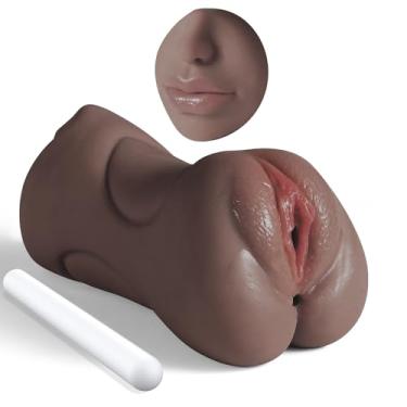 Imagem de Bonecas sexuais masturbadoras masculinas de buceta de bolso 3 em 1, bonecas sexuais de brinquedo de Stroker de bolso masculinas, boca texturizada realista, vagina e ânus apertado, garganta profunda, brinquedos sexuais adultos orais para homens, masturbação (Marrom escuro)