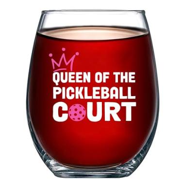 Imagem de Panvola Queen of the Pickleball Court Pickleball Presentes para mulheres, esposa, mãe, avó, tia, namorada, taça de vinho sem haste, óculos transparentes para vinho tinto e branco, 500 ml