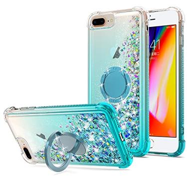 Imagem de WORLDMOM Capa para iPhone 7 Plus, capa para iPhone 8 Plus, capa protetora de TPU (poliuretano termoplástico) flutuante líquido flutuante com glitter colorido com suporte de anel de rotação, azul
