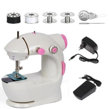 Imagem de Máquina de costura mini portátil bivolt pedal bobinas e agulha - praça