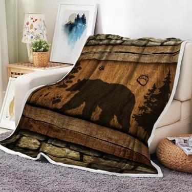 Imagem de Cobertores rústicos de urso de cabana, fazenda, campo, floresta, animais selvagens, floresta, vintage, madeira, quente, cama, sofá, homens, presentes, cobertor, caça, menino, acampamento, viagem,