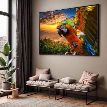 Imagem de Quadros decorativos com Moldura Sala Quarto Arara Paisagem Grande Hall