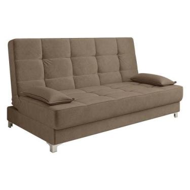 Imagem de Sofá Cama 193 Cm Veludo Pés Plástico Cromado Cappuccino - DROSSI