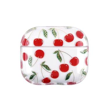 Imagem de Capa de fone de ouvido masculina e feminina, tema de frutas frescas, cereja, morango, limão, para AirPods 4, capa protetora para AirPods 4, capa protetora de fone de ouvido - cereja