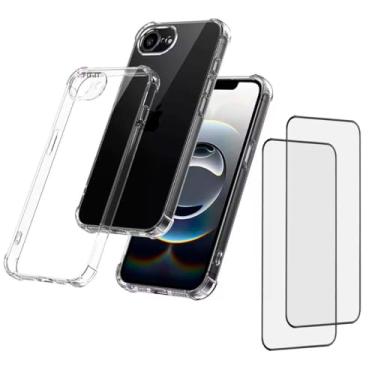 Imagem de FIT IT Kit Capa Capinha Antiquedas para iPhone 16e + 2x Películas 3D 5D Vidro Temperado, Proteção Tela Toda, HD Premium