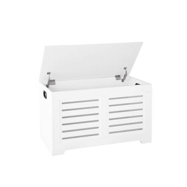 Imagem de DINZI LVJ Baú de armazenamento, organizador de caixa de brinquedos de madeira flip-top com 2 dobradiças de segurança, banco de sapatos de entrada, boa ventilação, banco de armazenamento para sala de