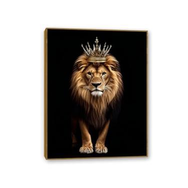 Imagem de Lions Picture Wall Decor The Lion King Crown Wall Art Canvas Print Painting Wall Decor for Bathroom Bedroom Office Framed Artwork 65x50cm (26x19in) Moldura teca