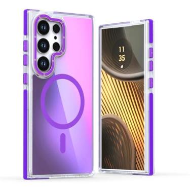 Imagem de HPQWN Para S24 Ultra Magnetic Phone Case Fe Capa de proteção à prova de choque (para S24 Ultra/roxo)